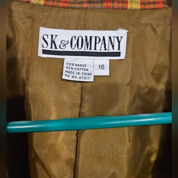 Blazer SK & Company Size 16 Plaid Autumn Harvast Colors MISSING BUTTON - Picture 2 of 5